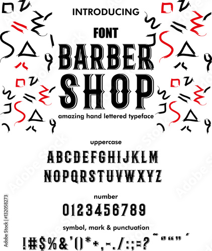 Typeface. Label. Barber Shop typeface, labels and different type designs