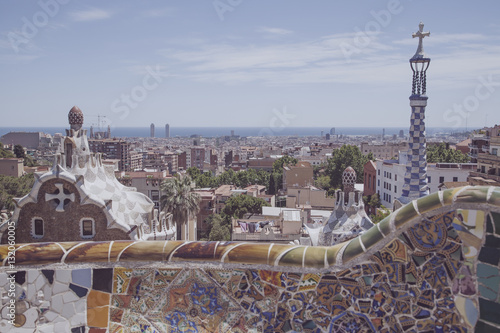 vintage park guell view in barcelona