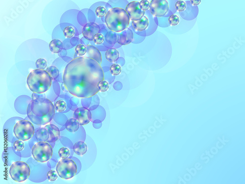 Blue background with purple blue soap bubbles, vector illustration