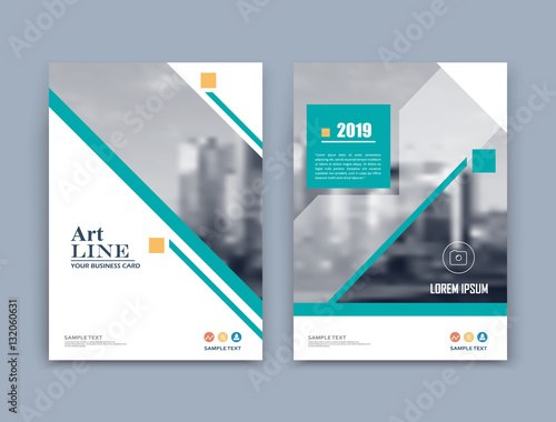 Abstract a4 brochure cover design. Info banner. Text frame mockup. Urban city view font. Title sheet model set. Modern vector front page. Brand logo texture. Green triangle figure icon. Ad flyer fiber