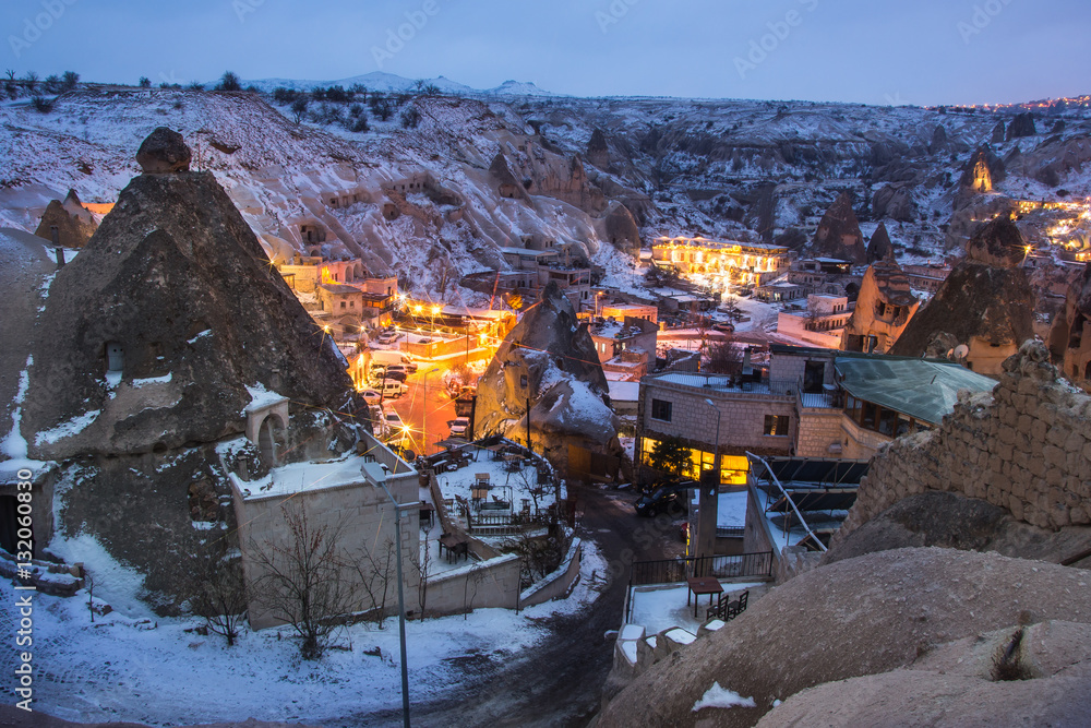 Night view of the Uchisar town. The cave city in Cappadocia. Turkey Night view of the Uchisar town. The cave city in Cappadocia. Turkey