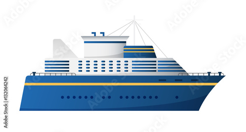 Vector seaway and ocean water transport passenger ship transatlantic cruise liner trendy flat design, side view