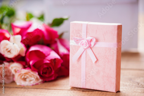Roses and gift box