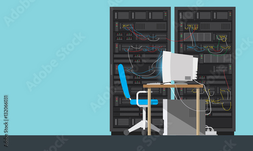 Man Working Data Center Technical Room Hosting Server