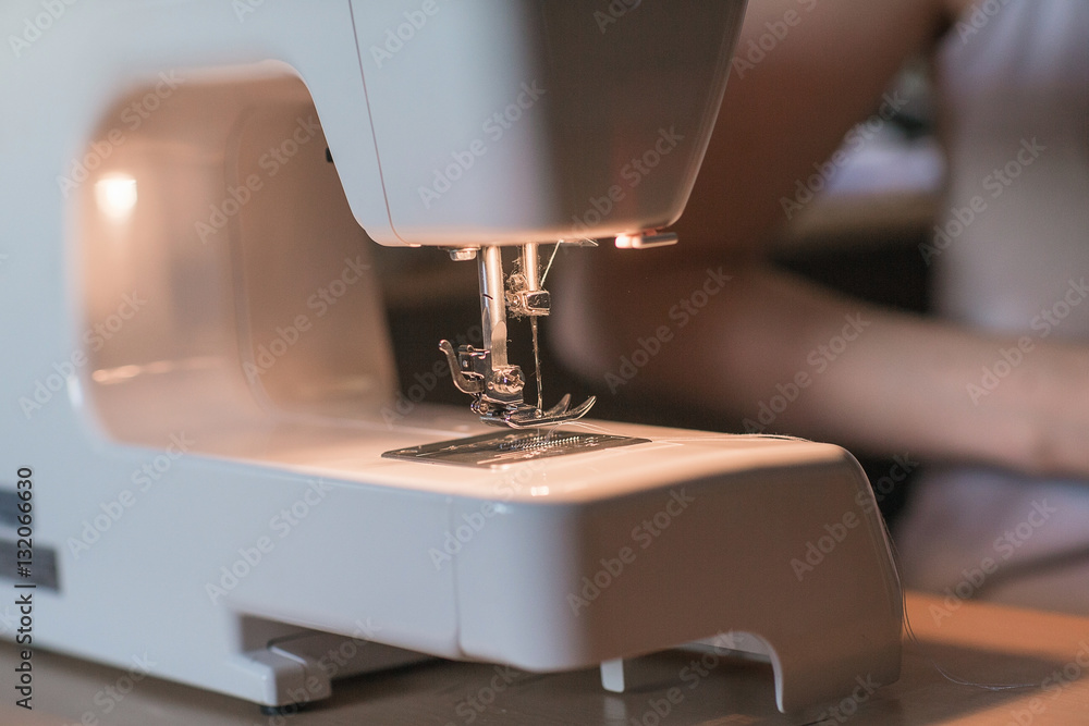 Sewing machine on table