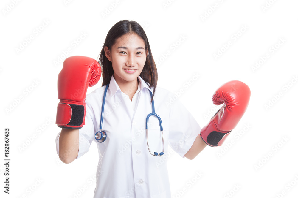 Young Asian female doctor ready to fight.