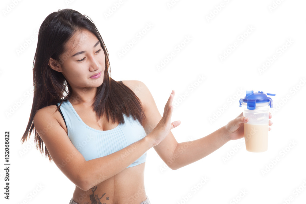Beautiful Asian healthy girl hate whey protein. Beautiful Asian healthy girl hate whey protein.