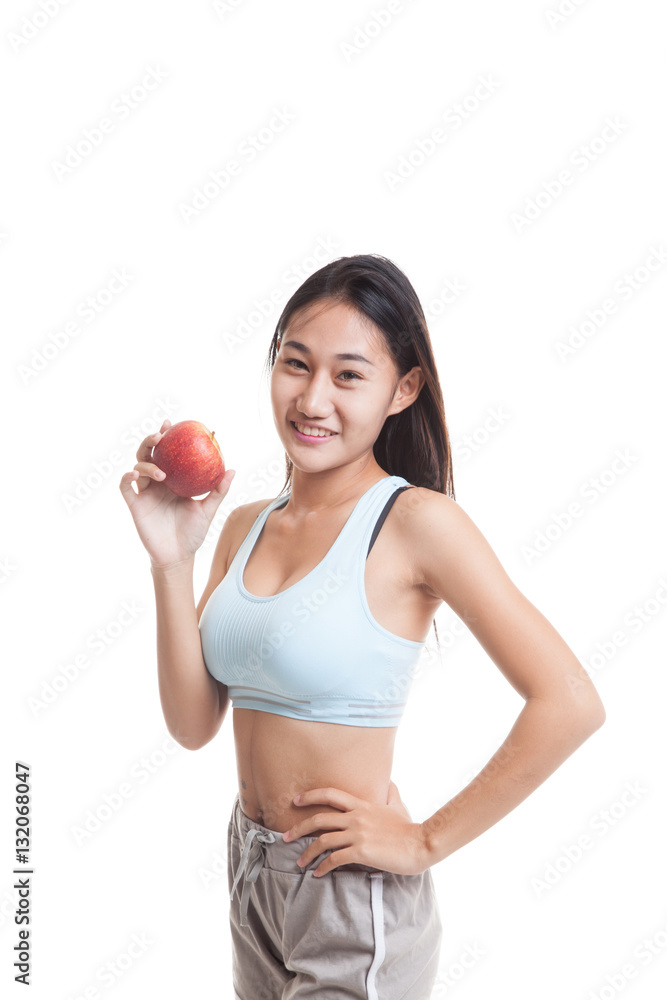 Beautiful Asian healthy girl with red apple. Beautiful Asian healthy girl with red apple.