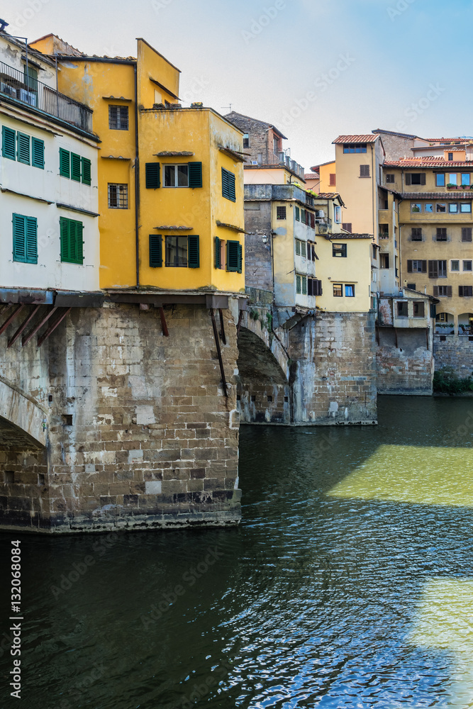 Bridge Ponte Vecchio (1345) on Arno River in Florence, Italy.