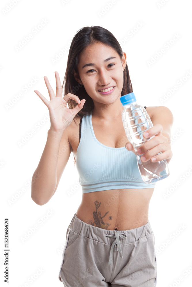 Beautiful Asian healthy girl with bottle of drinking water. Beautiful Asian healthy girl with bottle of drinking water.
