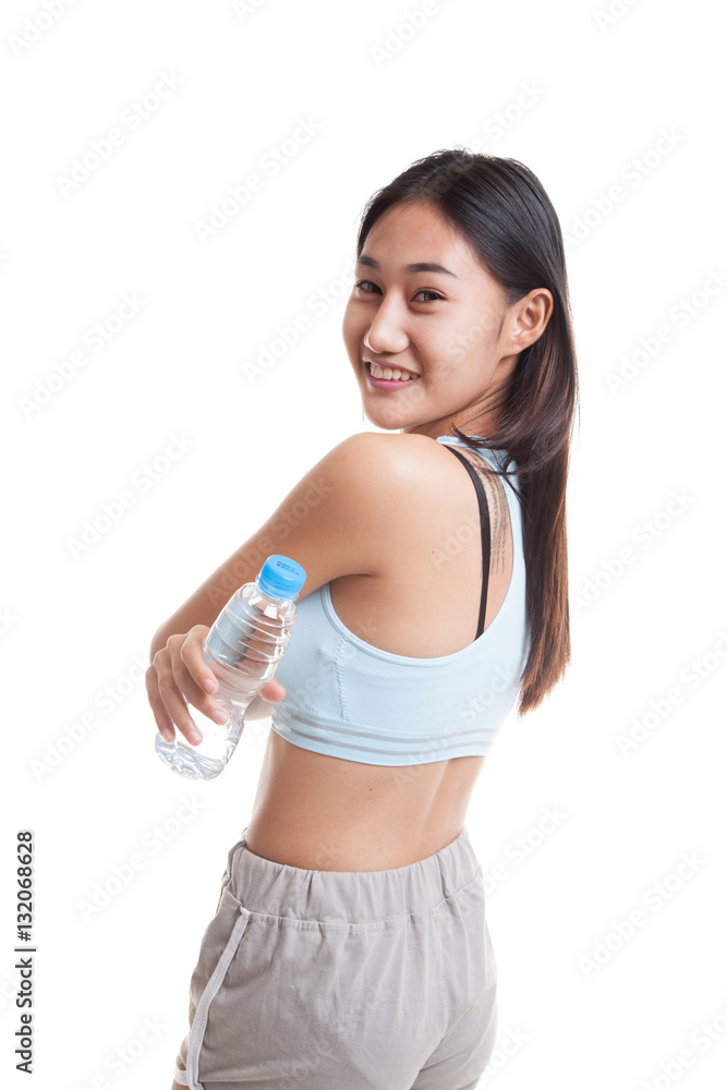 Beautiful Asian healthy girl with bottle of drinking water. Beautiful Asian healthy girl with bottle of drinking water.
