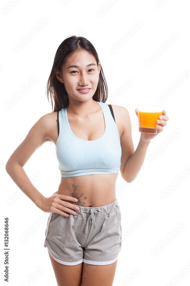 Beautiful Asian healthy girl drinking orange juice. Beautiful Asian healthy girl drinking orange juice.