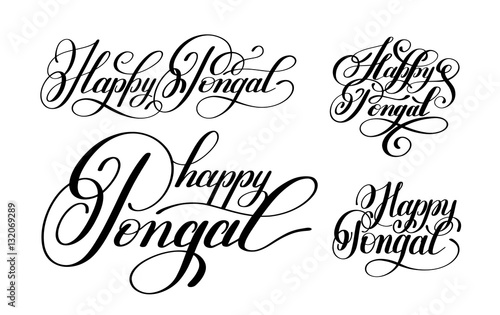 happy pongal handwritten ink lettering set inscription