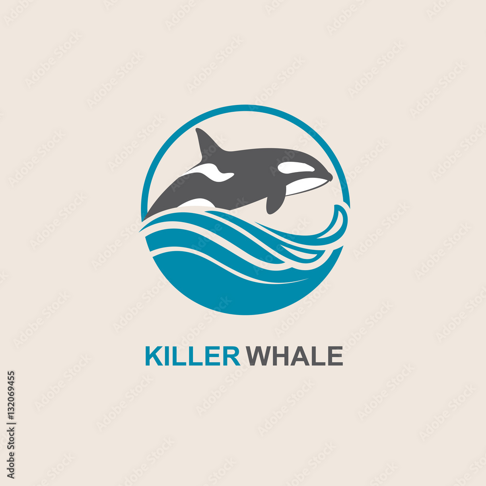 Obraz premium symbol of killer whale and sea wave