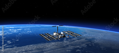 International Space Station In Space. 3D Scene.