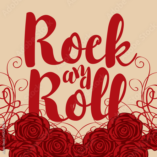 vector banner with the words rock and roll and roses