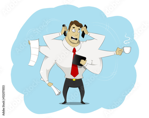 Businessman with multi tasking and multi skill