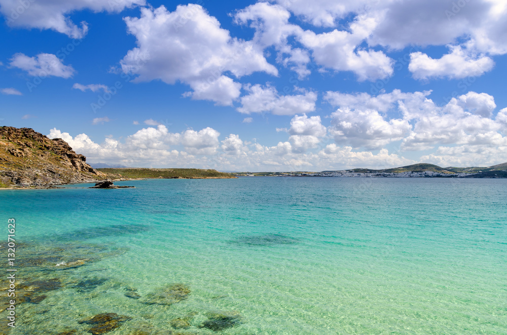 Beautiful bay with crystal sea water near Monastiri beach on island of Paros. Cyclades. Greece. Beautiful bay with crystal sea water near Monastiri beach on island of Paros. Cyclades. Greece.