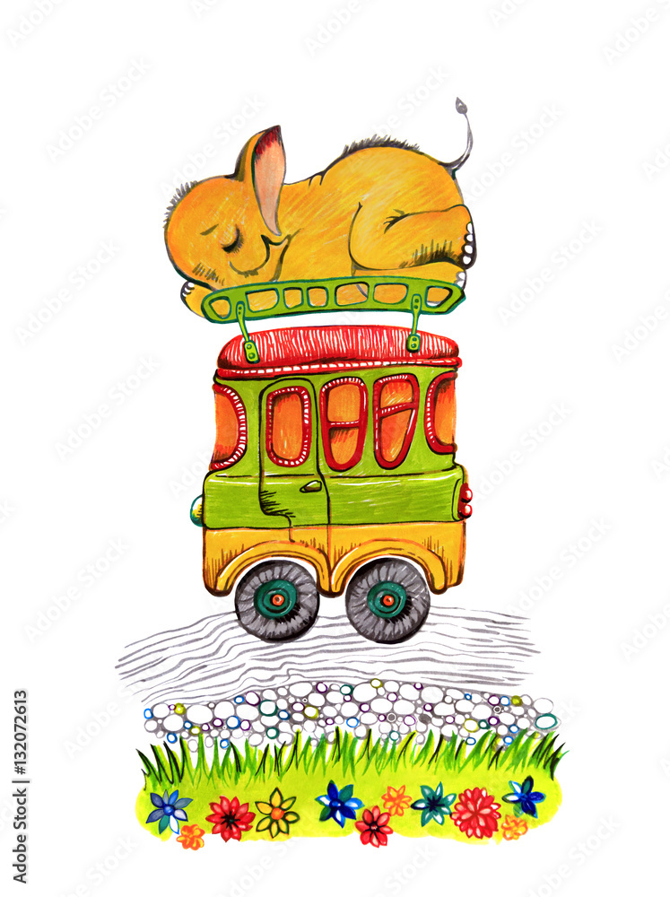 Hand drawn felt-tip pen drawing on white background: sleeping yelllow ...