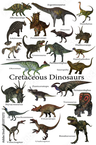 Fototapeta Naklejka Na Ścianę i Meble -  Cretaceous Dinosaurs - A collection of various dinosaurs that lived around the world during the Cretaceous Period.