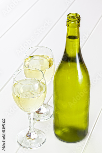 Bottle of White Wine and Glasses