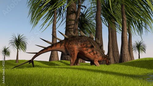 3d illustration of the grazing kentrosaurus photo