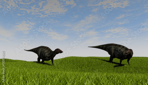 3d illustration of the grazing shuangmiaosaurus photo