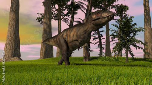 Fotografía 3d illustration of the tyrannosaurus hunting