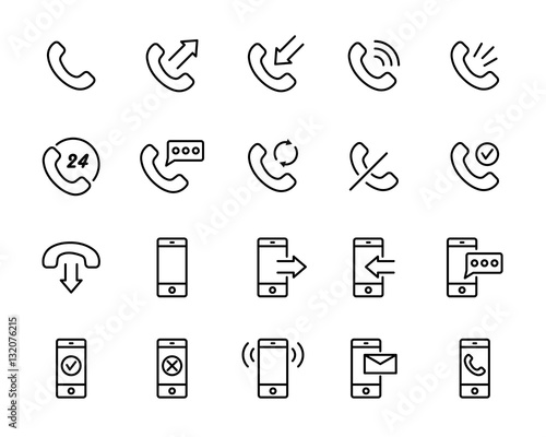 Set of phone icons in modern thin line style.