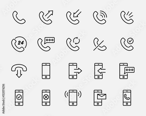 Set of phone icons in modern thin line style.