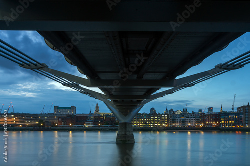 LONDON, ENGLAND - JUNE 17 2016: Night Photo of Thames River and Millennium Bridge, London, Great Britain