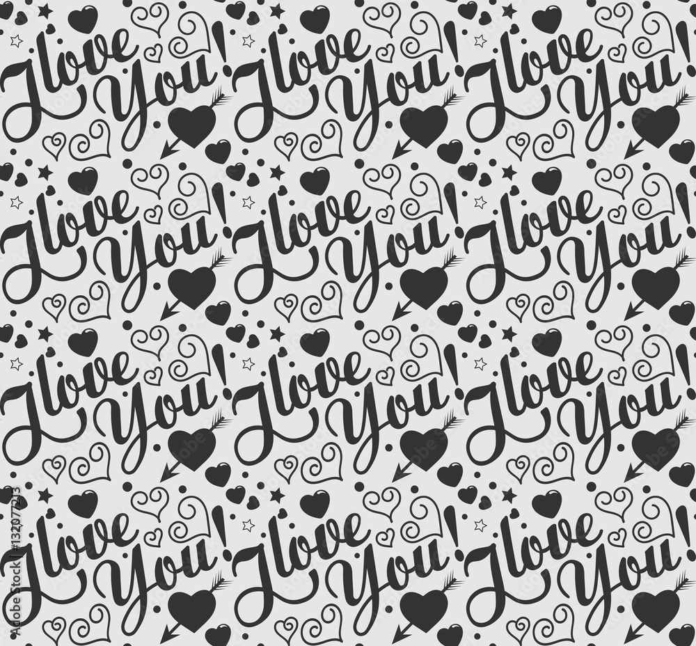 Romantic background seamless pattern. Text, I love you. Abstract pattern with text and hearts. Concept for valentine's day Romantic background seamless pattern. Text, I love you. Abstract pattern with text and hearts. Concept for valentine's day
