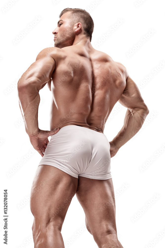 Strong Athletic Man Fitness Model posing back muscles, triceps, Strong Athletic Man Fitness Model posing back muscles, triceps,