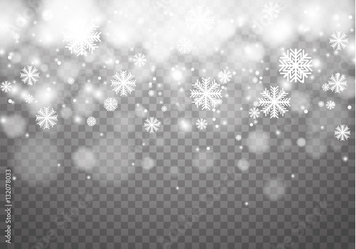 Falling snow on a transparent background. Vector illustration 10 EPS. Abstract snowflake background. Fall of snow.