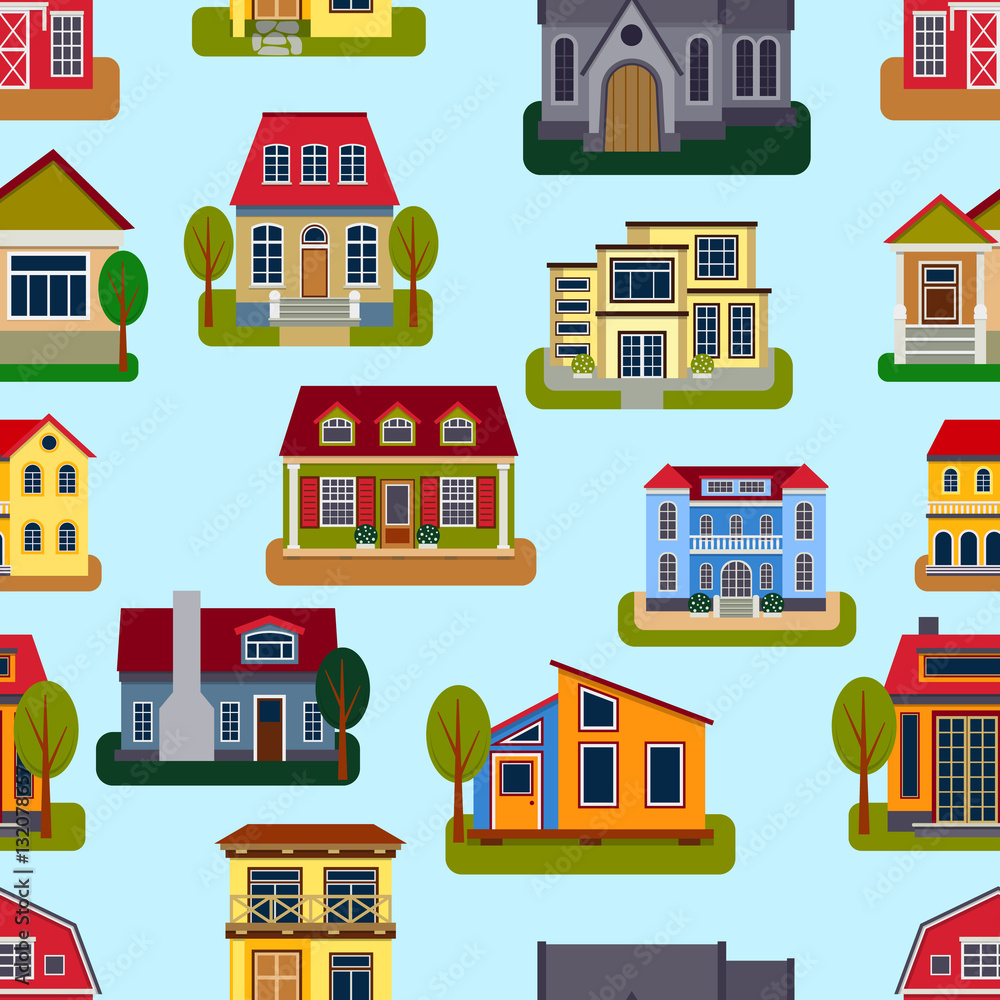 House seamless pattern vector illustration.