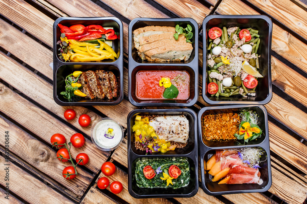 Healthy food and diet concept, restaurant dish delivery. Take away