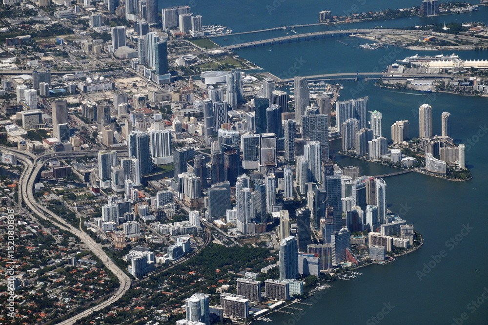 Miami aerial view from the airplane