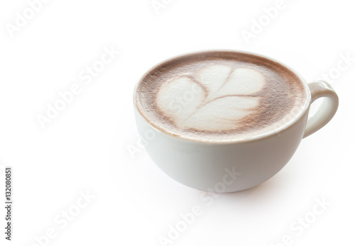 Photo Cup of hot coffee tulip latte art on white background