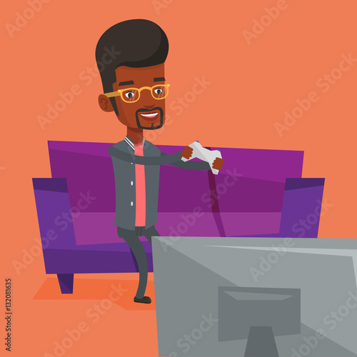 Man playing video game vector illustration.