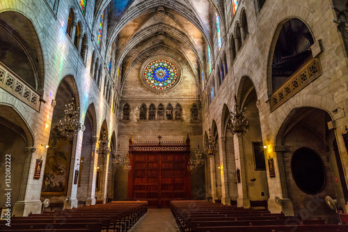 Mallorca Soller Cathedral stained-glass window view