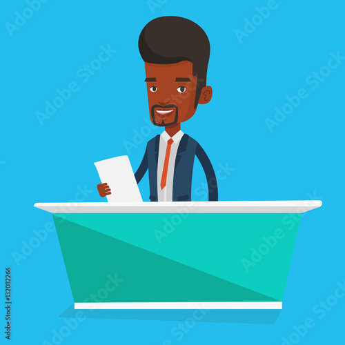 Television anchorman at studio vector illustration