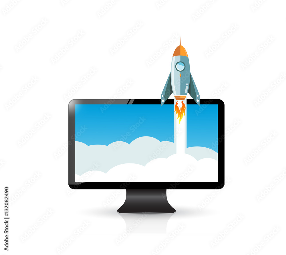 Rocket Or Computer computer screen and rocket Stock Illustration | Adobe Stock