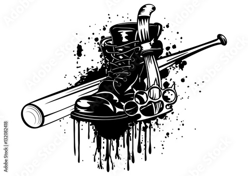Bat, boot, knife and knuckleduster