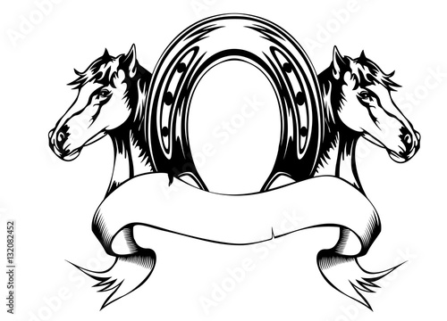 heads horses and horse shoe