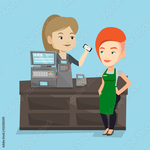 Customer paying wireless with smartphone