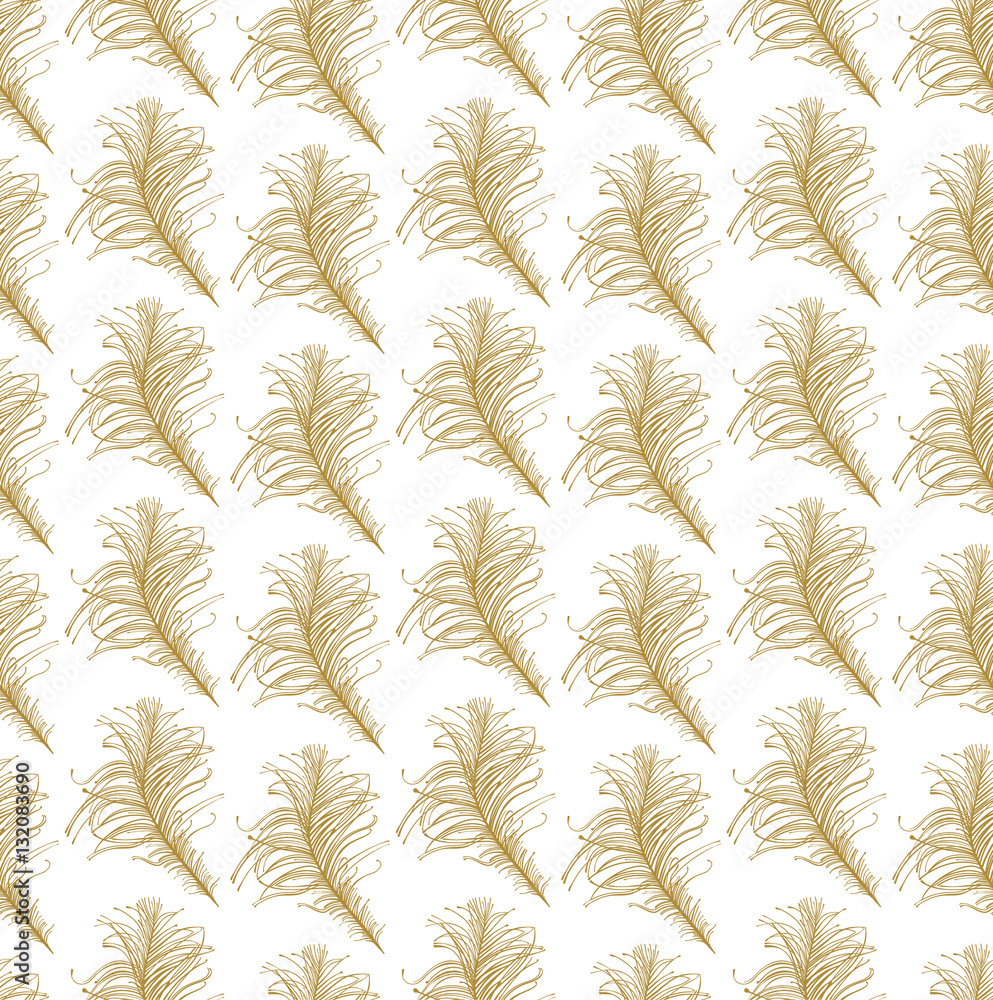 Seamless pattern golden feathers. Vector template. Seamless pattern golden feathers. Vector template.