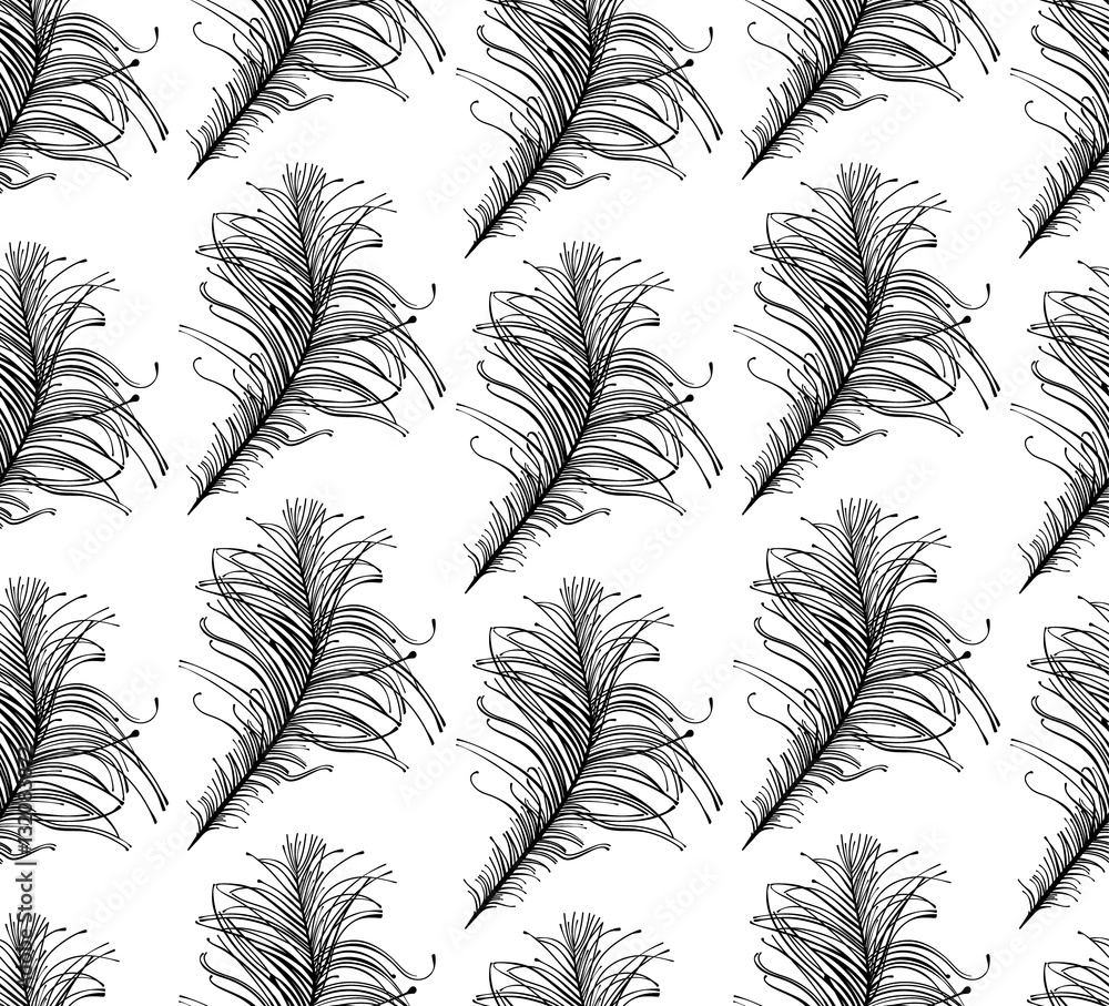 Seamless pattern graphics feathers. Vector template.