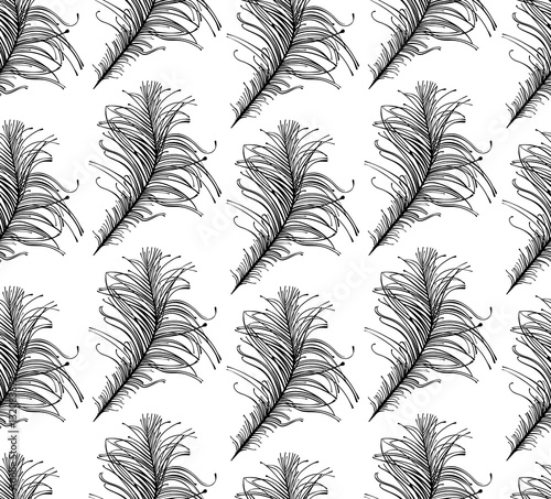 Seamless pattern graphics feathers. Vector template. © difinbeker