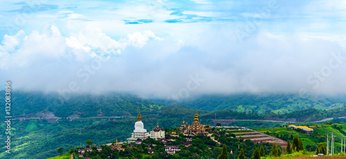 Landscape view house on hill from Wat Phra That Pha Son Kaew at