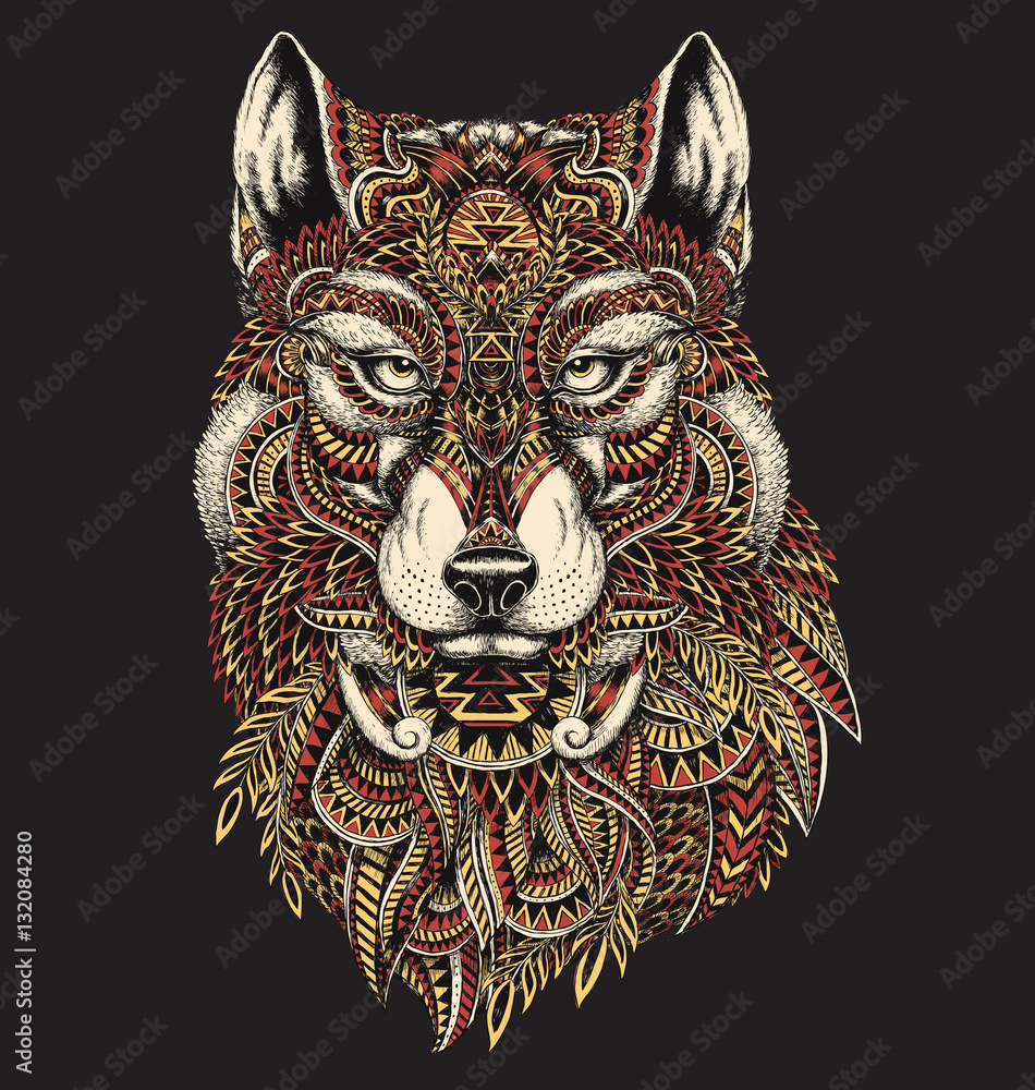 Fototapeta premium Bardzo szczegółowe streszczenie ilustracji wilka w kolorze